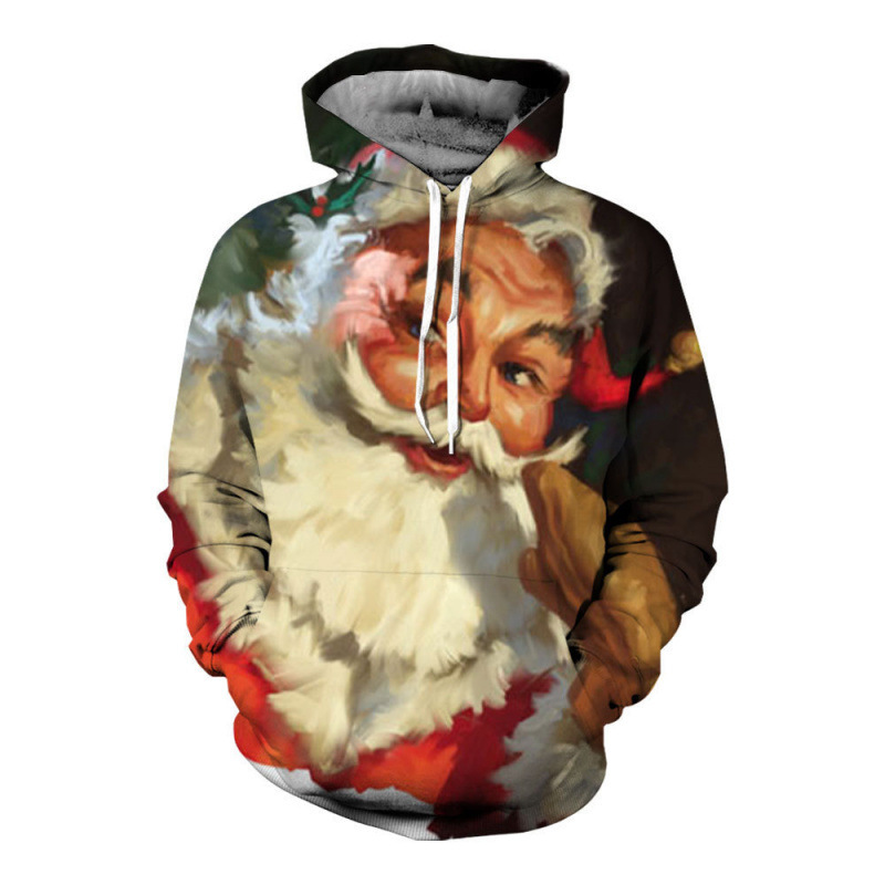 Foreign Trade Hot Autumn and Winter Clothes Christmas 3D Printing Casual Men's Round Neck Hooded Sweat American Men's Baseball Clothes