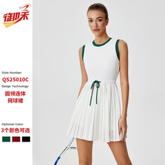跨境运动连衣裙女防走光网球裙裸感透气跑步健身瑜伽服休闲运动服