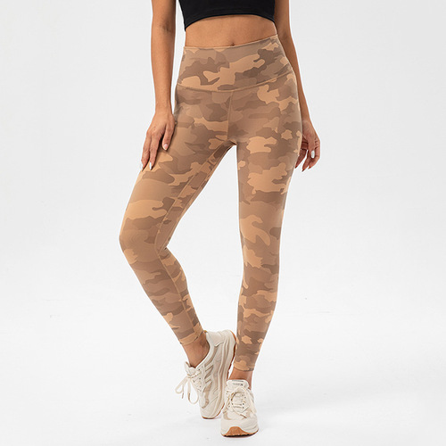 Camouflage Yoga Pants Women's High Waist Hip Lifting Fitness Pants Thin Summer Antibacterial Naked Sports Tights Peach Butt Pants
