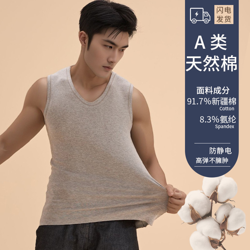 Xinjiang Cotton Seamless Thermal Vest Men's Sleeveless Pure Cotton Vest Double-Sided Brushed Base Layer Autumn and Winter Style