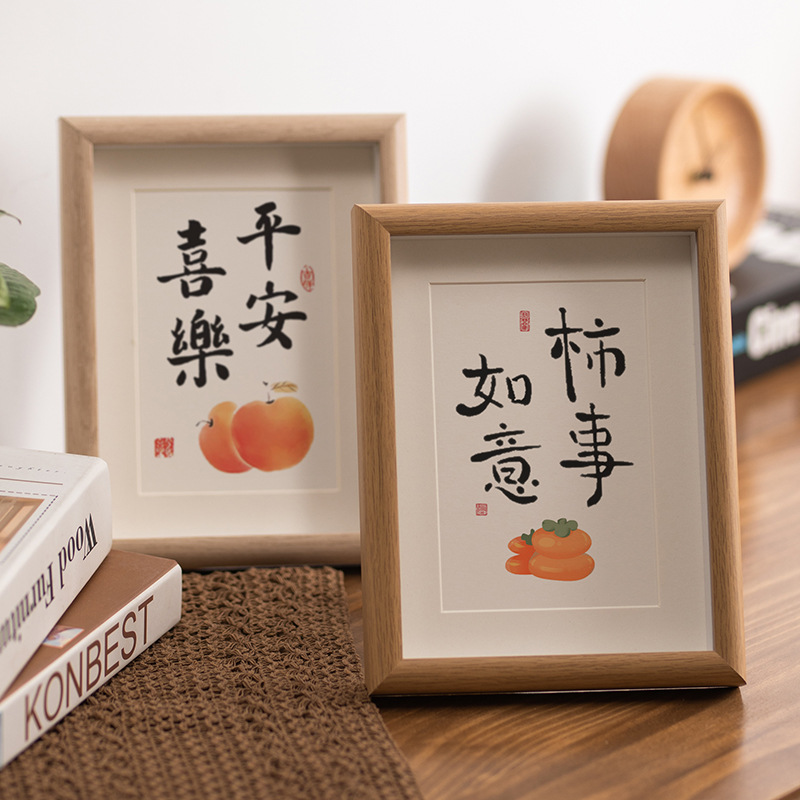 Wooden hollow three-dimensional picture frame for table display wholesale, peace and joy 8-inch photo frame for hanging on the wall, calligraphy and painting frame