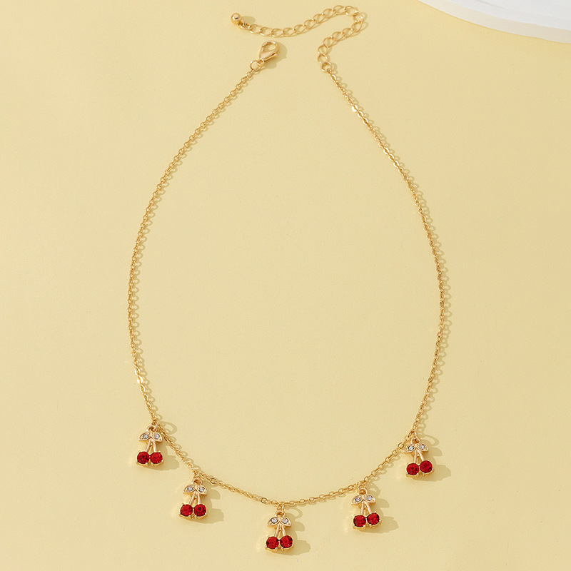 1 Piece Simple Style Cherry Fruit Alloy Plating Rhinestones Womenu0027S Pendant Necklace