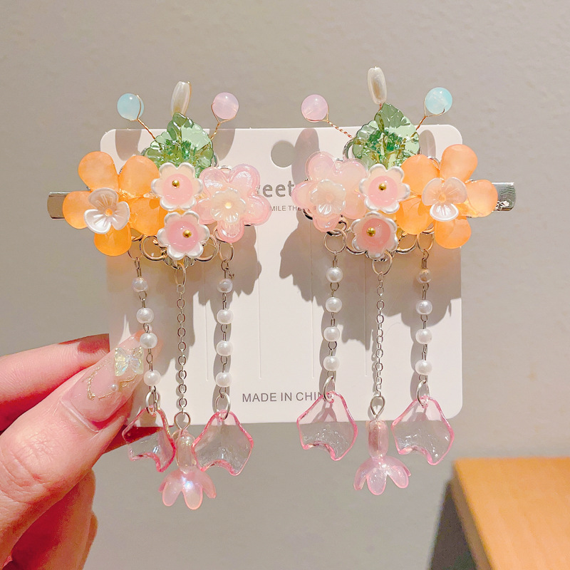 China estilo antiguo tocado de niños super hadas flores perlas clips frillones vestidos antiguos accesorios clips para el pelo