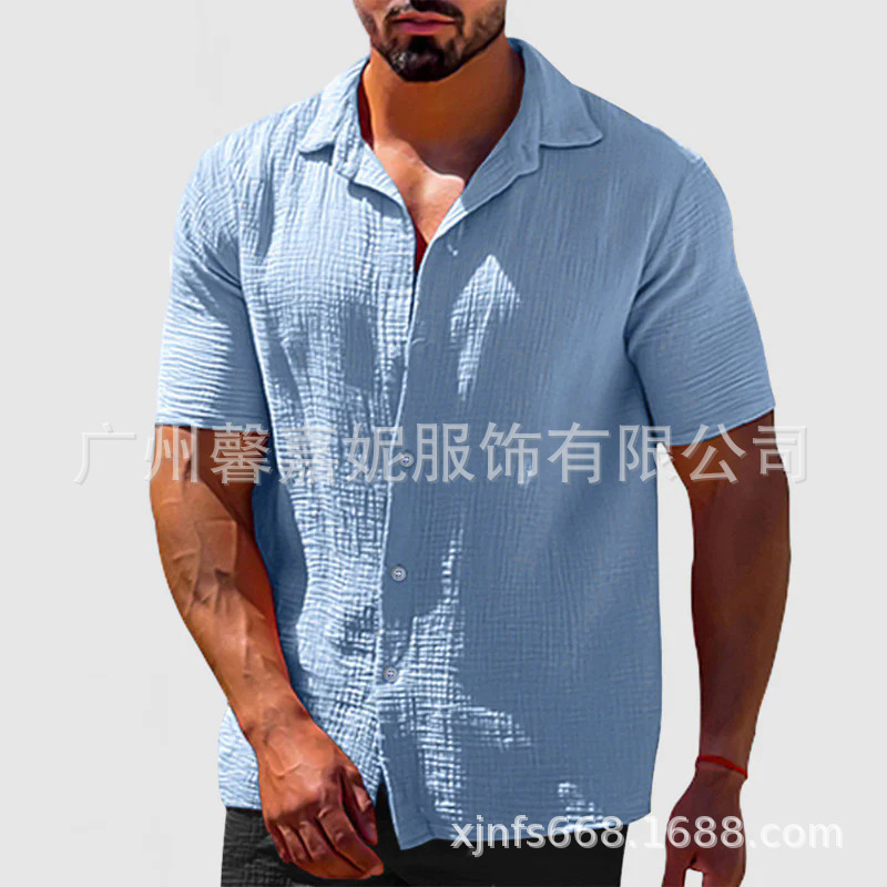 European and American Amazon Cross-border Men's Shirt 2024 Summer New Men's Solid Color Short-sleeved Shirt Casual Cardigan European and American Amazon Cross-border Men's Shirt 2024 Summer New Men's Solid Color Short-sleeved Shirt Casual Cardigan