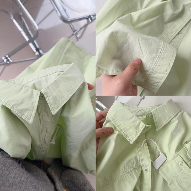 100%纯棉法式时尚衬衫女叠穿夏季薄款百搭显长袖衬衣防晒衣开衫|undefined