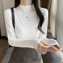 金韩跃伴纯色半高领打底衫女秋冬季内搭洋气修身显瘦上衣长袖包邮