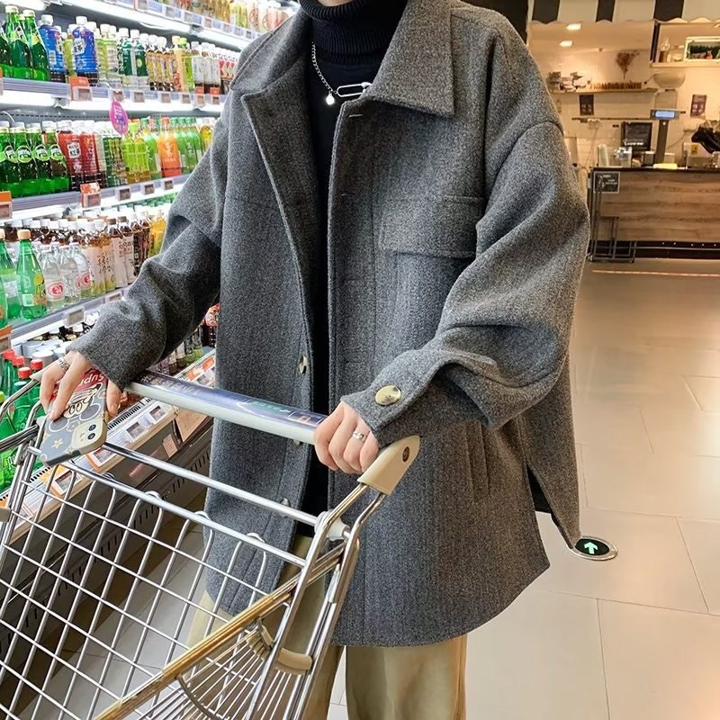 모직 코트 남자 중장 모직 코트 가을 홍콩 스타일 가을 세트 하이 엔드 센스 패셔너블 재킷 하라주쿠 스타일