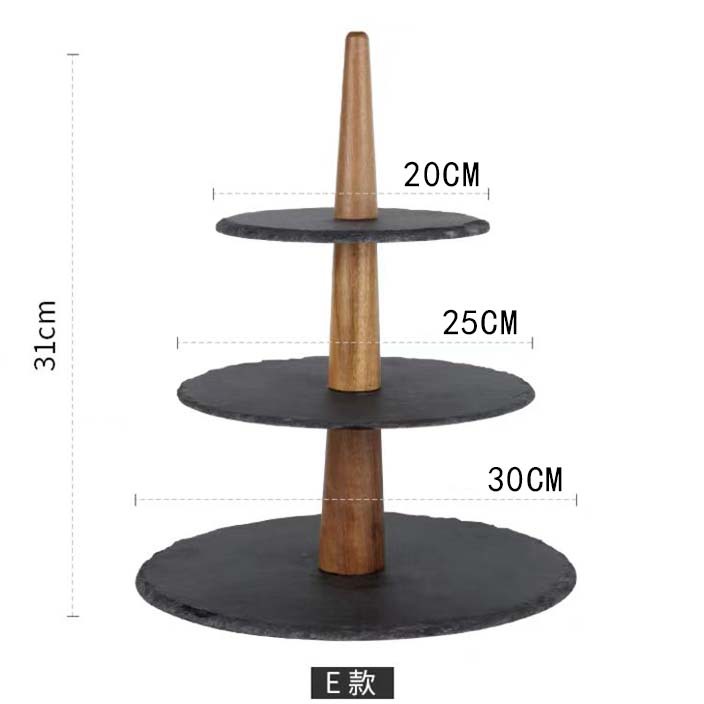 Postre japonés plato de roca negra plato de merienda de doble capa plato de fruta de tres capas restaurante occidental pastel de té de la tarde soporte