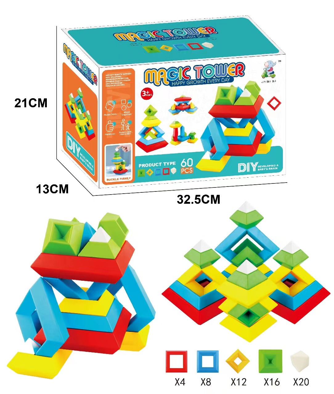 Jenga pyramid building blocks [60 pieces] - english color box