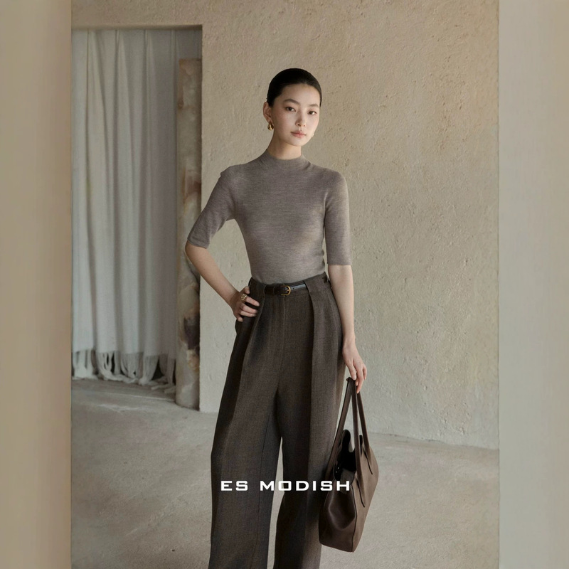 ES MODISH Autumn New Classic Versatile Half-Turtleneck Knit Base Shirt Sheep Wool Slim Fit Sweater for Women ES MODISH Autumn New Classic Versatile Half-Turtleneck Knit Base Shirt Sheep Wool Slim Fit Sweater for Women