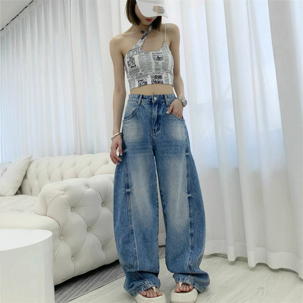 25 ранняя весна новый продукт Nanyou Haute Couture Алекс простой и универсальный градиентный цвет выцветшие casual зауженные джинсы