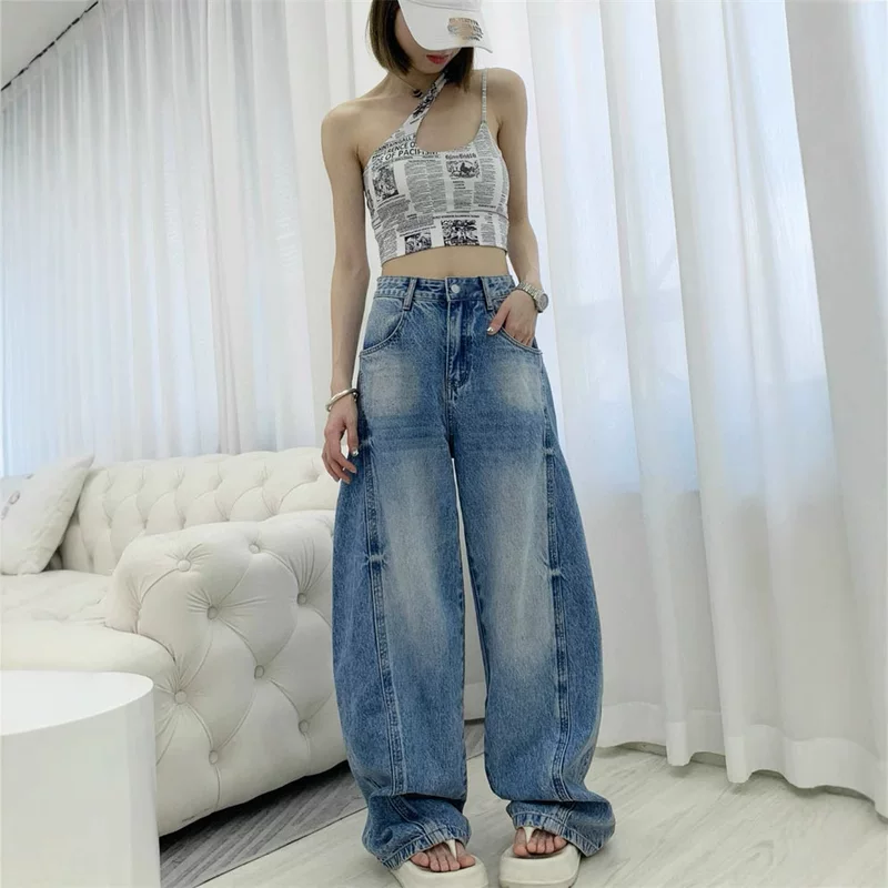25 ранняя весна новый продукт Nanyou Haute Couture Алекс простой и универсальный градиентный цвет выцветшие casual зауженные джинсы
