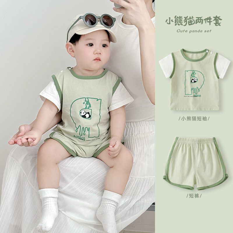 婴儿套装夏季2026新款男宝宝薄款休闲两件套夏装男童短袖短裤衣服