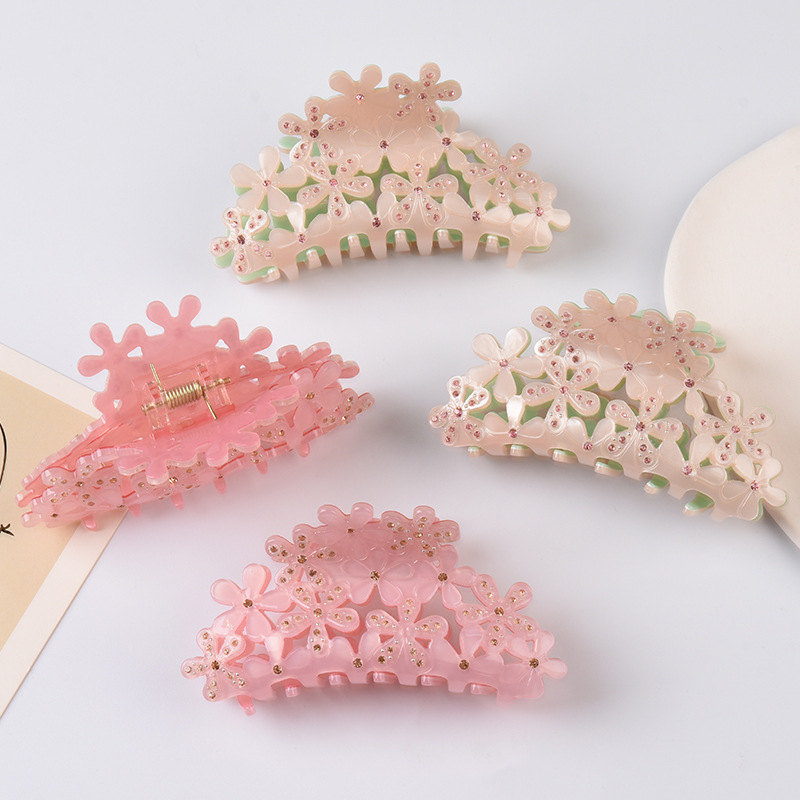 新款亚克力抓夹发夹女花朵镂空抓夹韩式气质后脑勺盘发鲨鱼夹