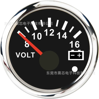 Commercial Vehicle Modified Vehicle Special Vehicle Ship Yacht 12V/24V Colorful Backlight Pointer Voltmeter (automobile instrument) - cx6313-black-plate-silver-cover-8-16v