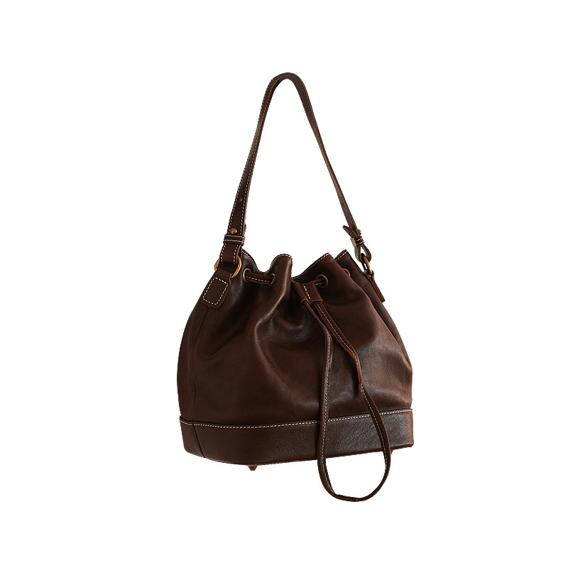 Niche Design Women's Commuter Fashion Genuine Leather Bucket Bag Luxury Chinese Style Large Capacity Crossbody Cowhide Bag - Thumbnail 5