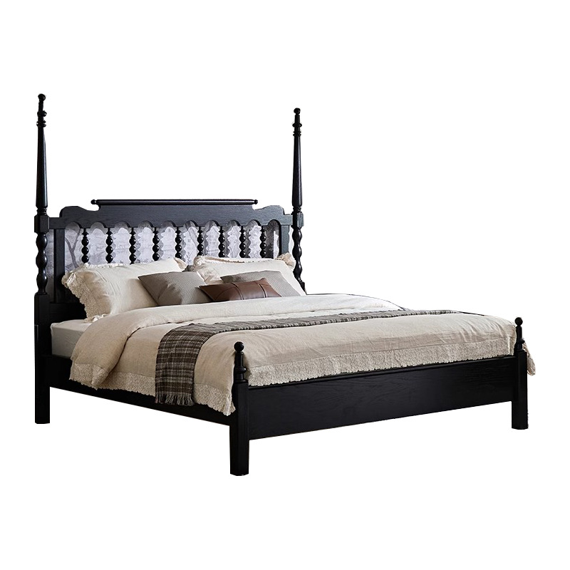 Cama estilo francés retro Windsor Cama de madera maciza antigua 1 metro 8 cama doble dormitorio principal muebles fresno americano