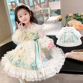 小女孩春季长袖洛丽塔公主裙儿童装24新款网纱蕾丝连衣裙生日礼服