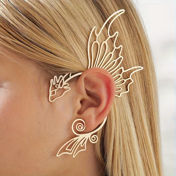 Cross-Border European and American Style Hollow Dragon-Shaped Fairy Ear Clips Without Ear Piercings, Fairy-Style Ear Accessories for Fixing Hair, Elegant Matchinging Accessories