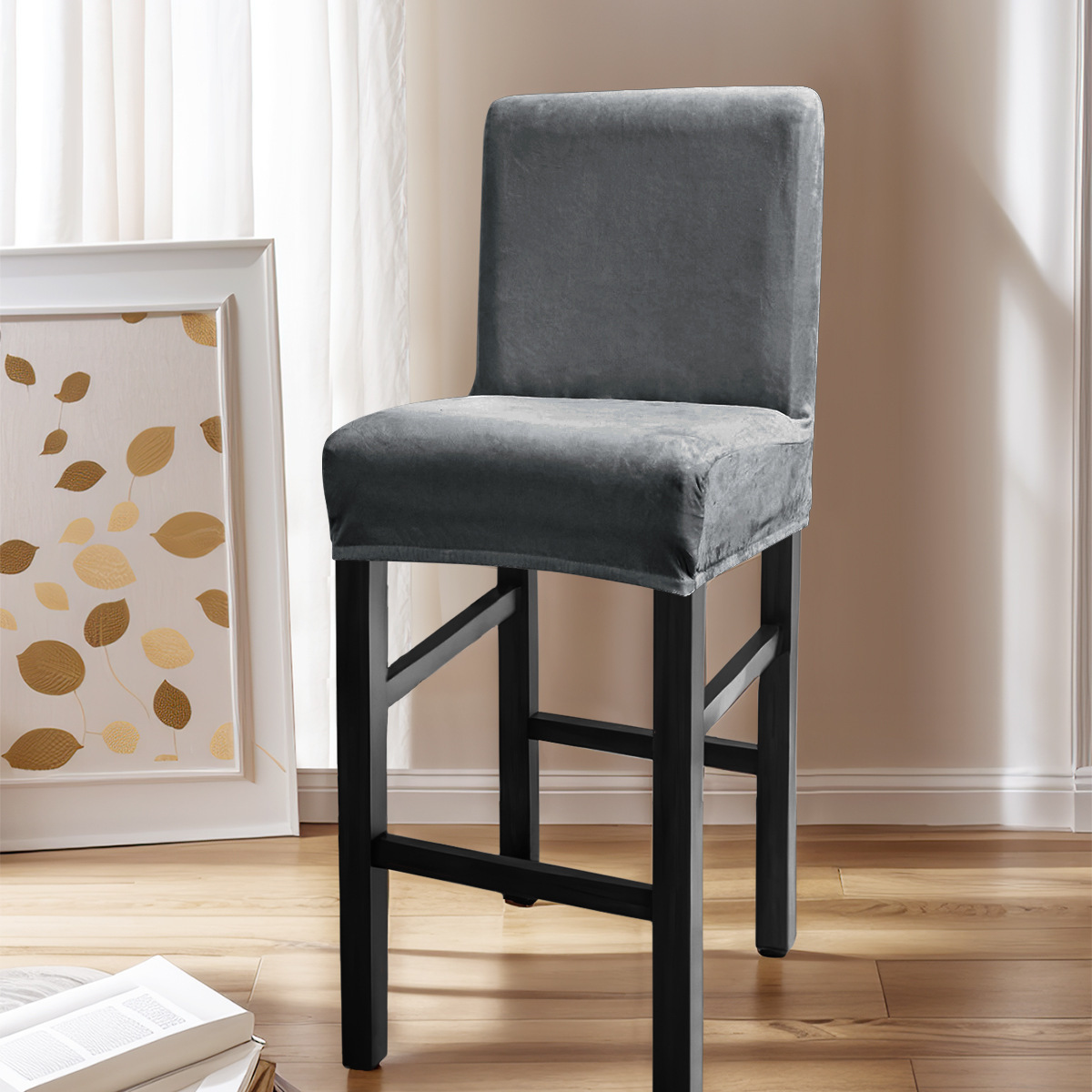 Amazon transfronterizo color sólido elástico plata silla cubierta polvo bar restaurante cubierta de silla de espalda baja temu