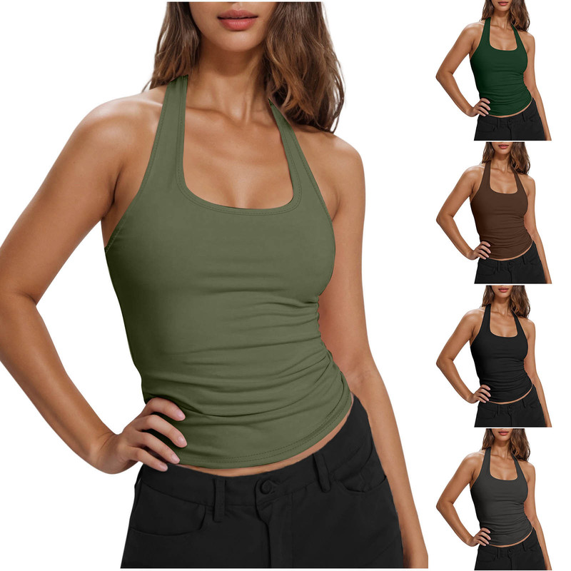 2025 cross-border sleeveless vest women's sports vest super elastic quick-drying breathable neck hanging fitness vest