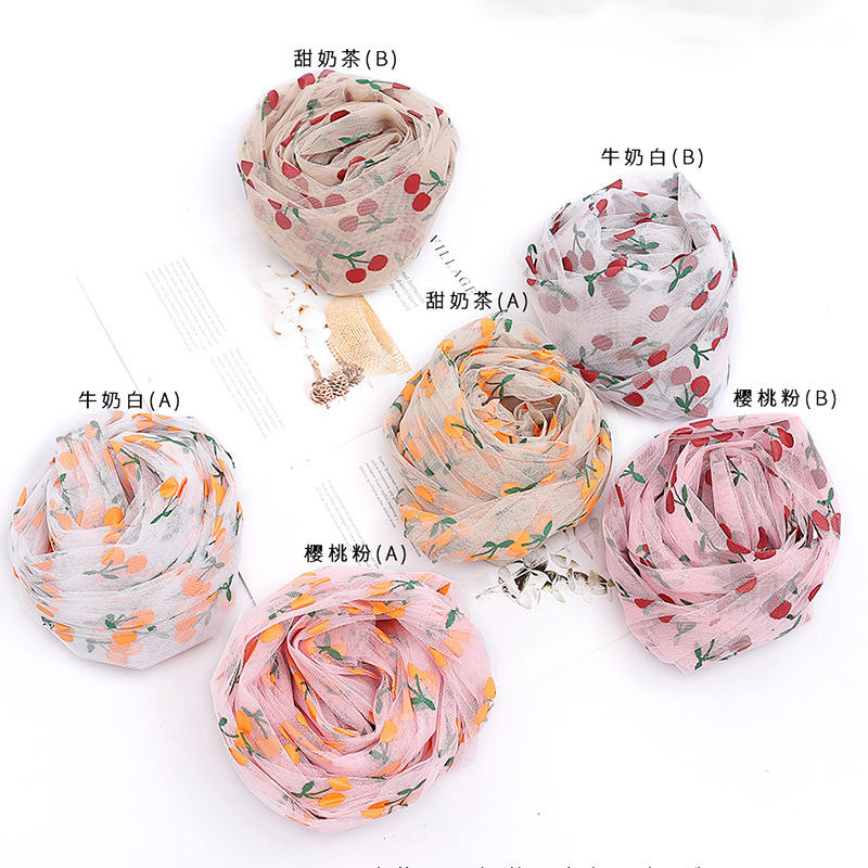 Fábrica de fiestas de flores nuevos productos de cereza impresión de flores frescas envasado de malla de moda ramo de flores envoltura cortina de hilo