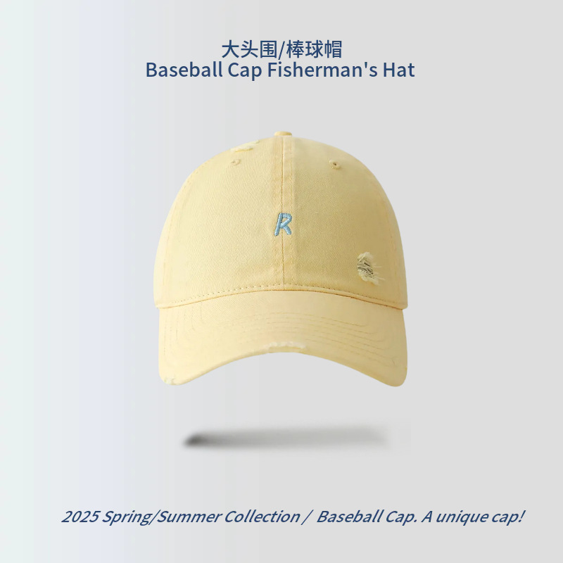 韓国風レター刺繍イエロー野球帽女性用春夏シンプルで多用途な顔見せ小ぶりソフトトップビッグヘッドアヒルキャップ|undefined