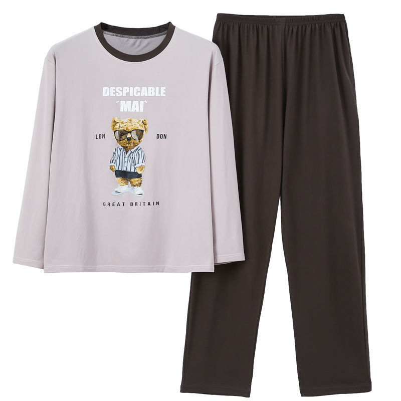 Pijamas de primavera y otoño de algodón de manga larga para hombres pijamas de otoño e invierno para hombres jóvenes de mediana edad delgada día de verano traje de uso doméstico