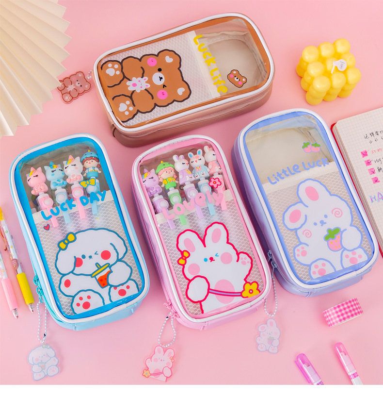 Rabbit Pu Class Learning School Cute Pencil Case display picture 1