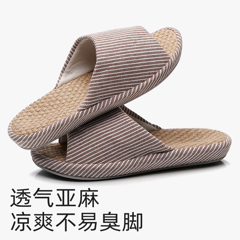 Japanese Linen Slippers Men's Summer Indoor Home Fabric Cotton Linen Non-slip Silent Slippers Women's Spring and Autumn Four Seasons