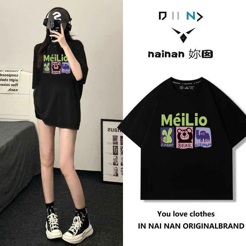 純綿半袖tシャツ女性夏韓国版新型ゆるい丸首小衆白色アニメプリント学生半袖tシャツ|undefined