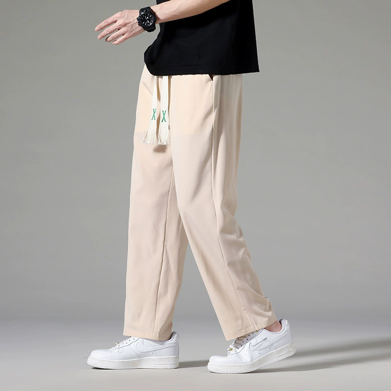Мужские осенне-летние шелковые спортивные повседневные брюки, свободный крой, для подростков