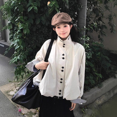 立领短款风衣外套女春秋2025新款设计感宽松休闲花苞型夹克上衣潮