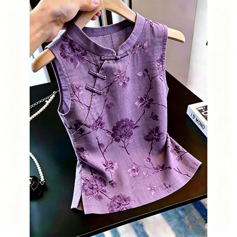 Super stylish purple floral sleeveless top for women, suitable for commuting, slimming, elegant, gentle, and simple shirt 2026 Super stylish purple floral sleeveless top for women, suitable for commuting, slimming, elegant, gentle, and simple shirt 2026