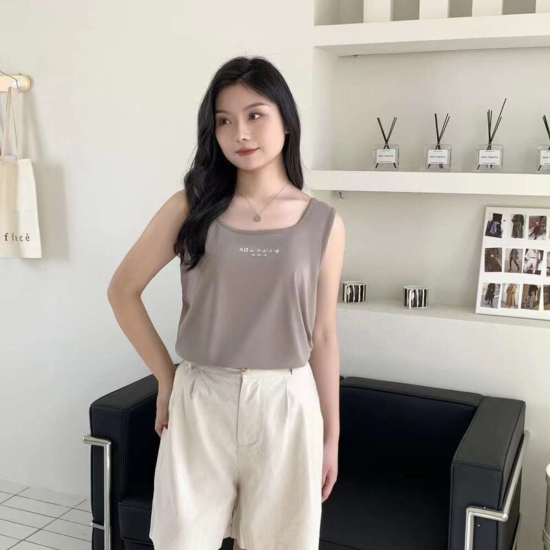 genuine goods Ou Man Color Plus Fat Wide Shoulder Strap Cross US Back Letter Icon 39015 Women's Vest Factory Direct Sale