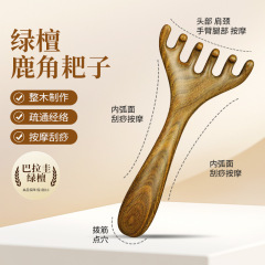 Yifa 緑白檀アントラーグローブ 5 爪ヘッドマッサージ経絡コームヘッドセラピー白檀皮リンパスクレーピングツール