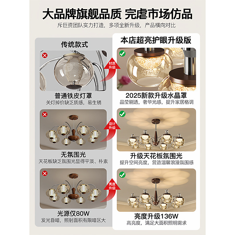 柿子中古客厅吊灯主灯5新法式水晶高级感新中式复古全屋灯具|undefined