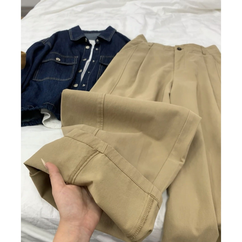 慵懒风百搭阔腿裤女垂感休闲直筒裤宽松高腰遮胯显瘦高级长裤|undefined