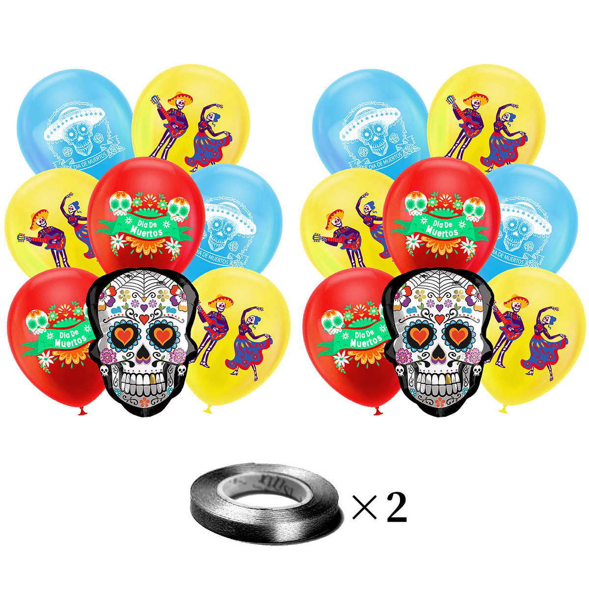 16件套 跨境墨西哥亡靈節派對裝飾亡靈骷髏頭乳膠氣球套裝批發