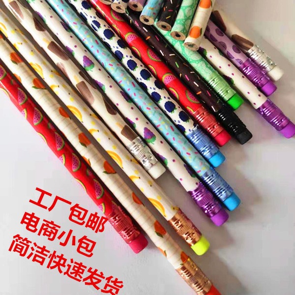 Lápiz de escritura popular de comercio electrónico de carretera Lápiz de letras de sabor de alimentos con borrador