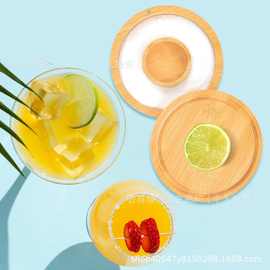 跨境竹制调味盘沾盐器糖边盘木质盐边盒果汁鸡尾酒调酒师配件