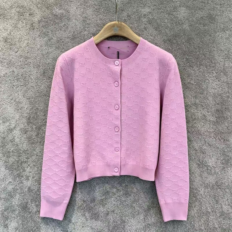 [Ice Silk] 2026 Early Autumn Socialite Style Double g Letter Jacquard Knitted Cardigan for Women European and American Ice Silk Geometric Jacquard