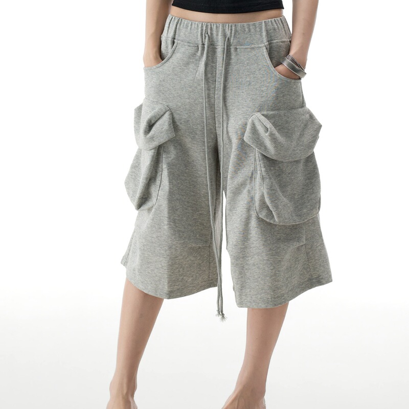 Workwear Style Large Pocket Gray Cropped Wide-Leg Sweatpants for Women 2026 Summer Loose Slimming Sports Pants [Direct from Manufacturer]