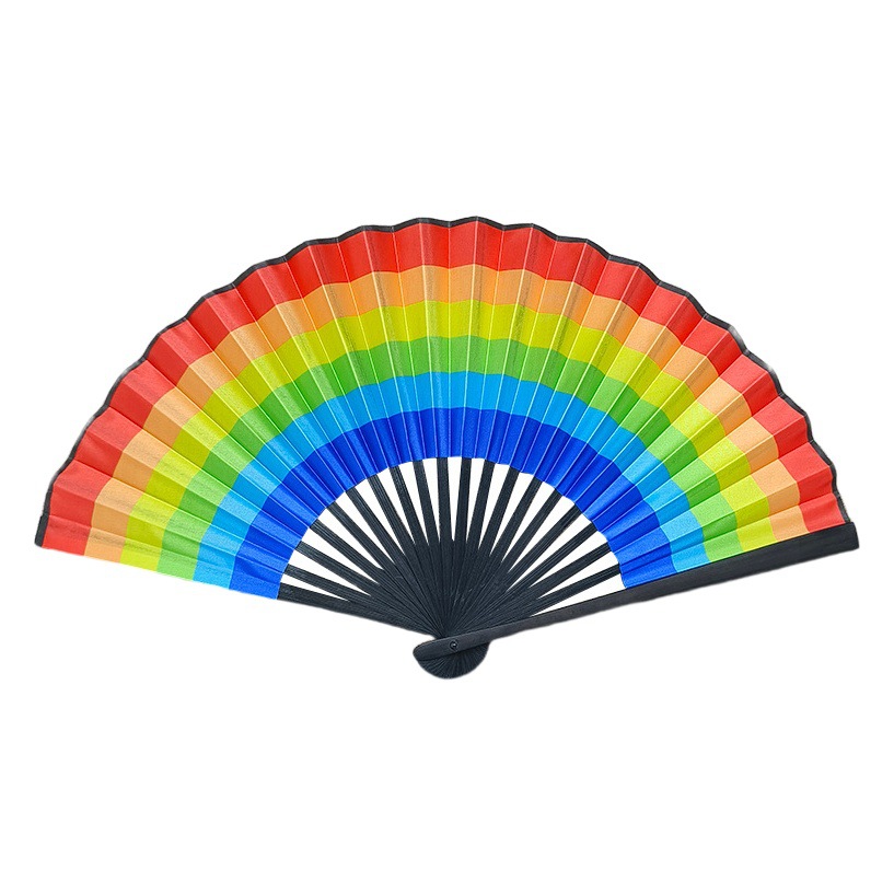 23cm negro hueso recto estilo nacional satén ventilador Arco Iris serie pintura abstracta estilo plegable ventilador clásico estilo antiguo pequeño ventilador plegable