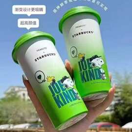 跨境星爸爸史努比联名款不锈钢吸管杯高颜值大容量水杯卡通随行杯