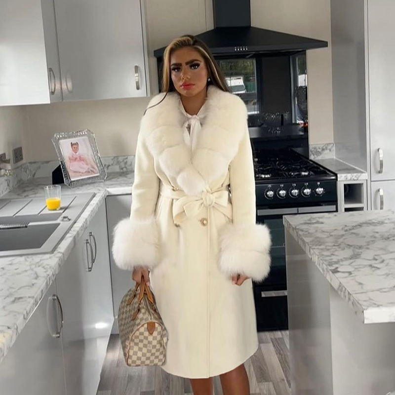 Cashmere Wool Coat Coat Autumn and Winter Coat Women's High-end Double-sided Wool Coat Women's Fox Wool Collar Cashmere Wool Coat Coat Autumn and Winter Coat Women's High-end Double-sided Wool Coat Women's Fox Wool Collar