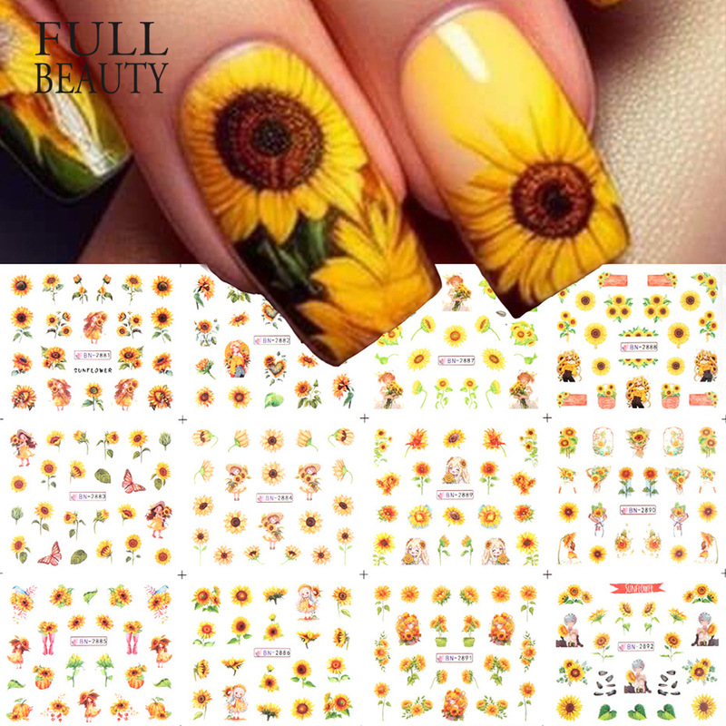 Cross-border new nail watermark stickers ins cartoon sunshine sunflower butterfly nail stickers wholesale nail