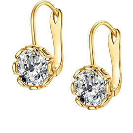 亚马逊圆形锆石耳扣优雅大方女士耳环简约风气质耳饰跨境新款代发