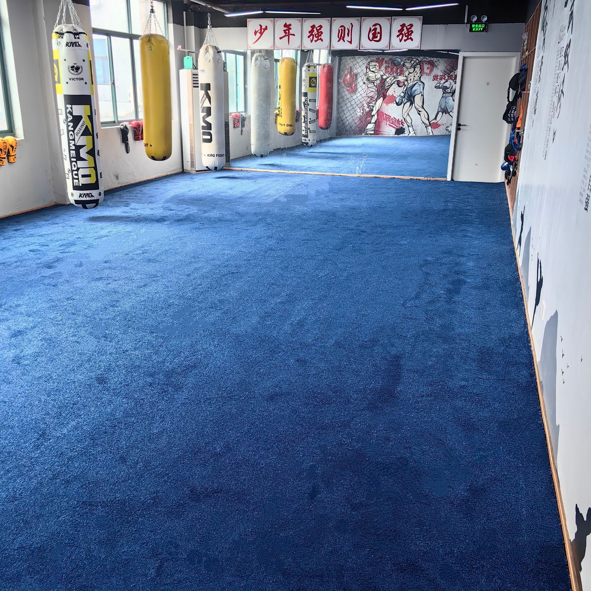 Boxing, Muay Thai, Sanda, Taekwondo Training Martial Arts Hall Full Area Large Area Blue Elbow Yarn Carpet in Stock