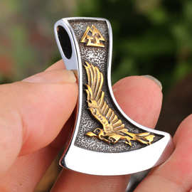 欧美男士维京双头斧钛钢吊坠不锈钢钛钢饰品吊坠项链批发